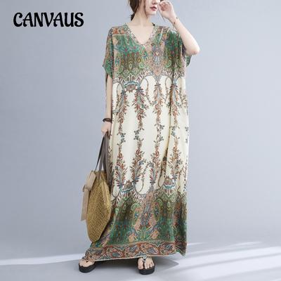 Summer Women's Dress Plus Size V-neck Long Dress Fashion Temperament Printing Dresses