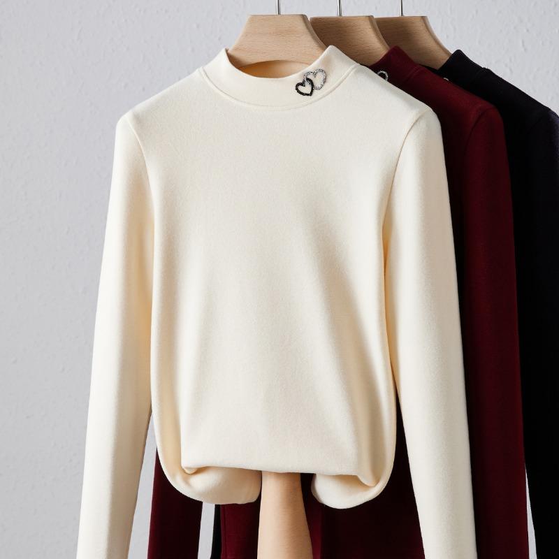 German velvet warm black technology pullover bottoming shirt women's winter new high-end front shoulder with Tencel top