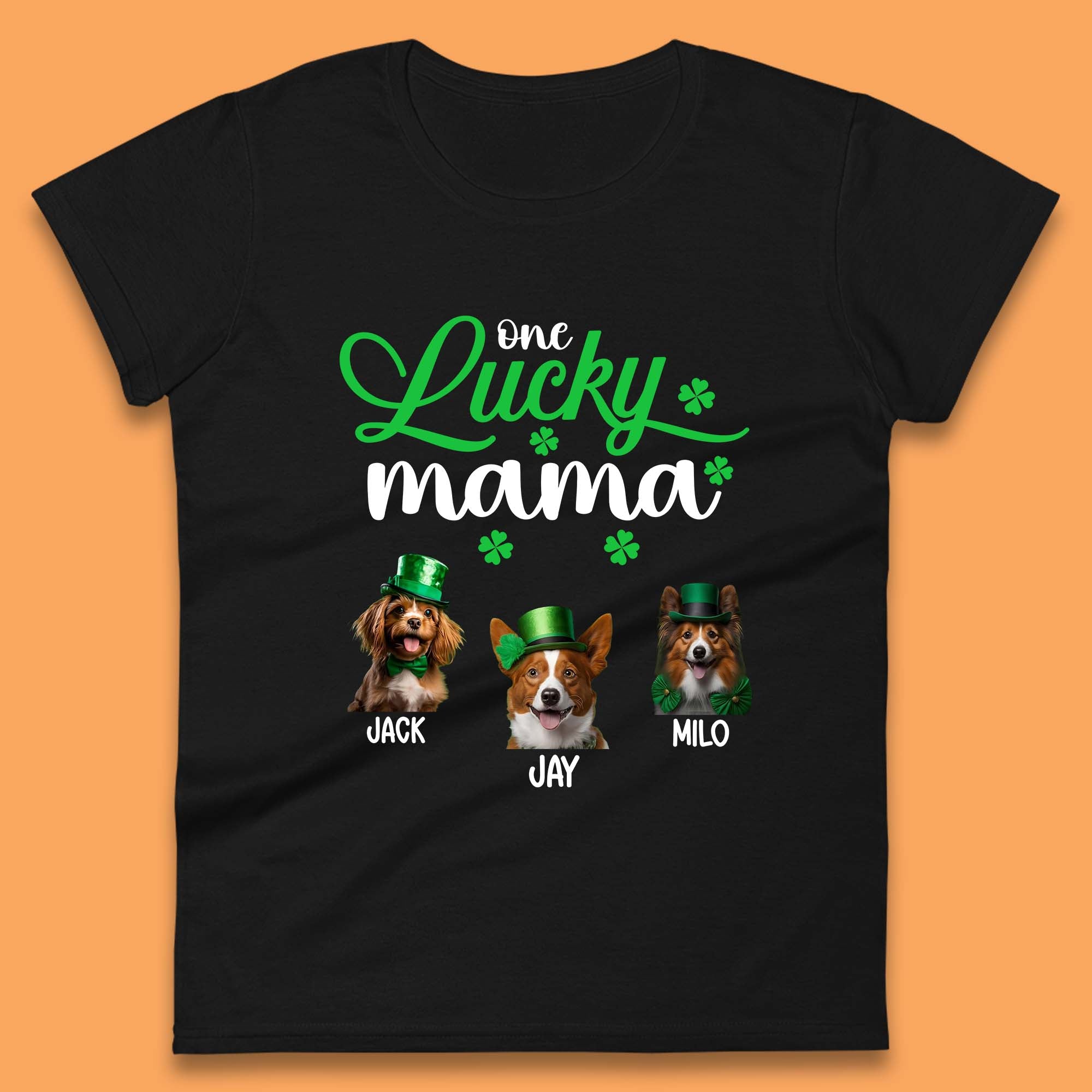 Personalised One Lucky Dog Mama Womens T-Shirt Mens Tops Tees Unisex L