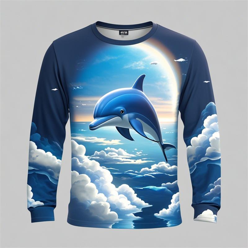 Newest Fashion Unisex Casual Round Neck Long-sleeved Mammal Dolphin 3D Printing T Shirts Harajuku Marine Animal Pattern T-shirt