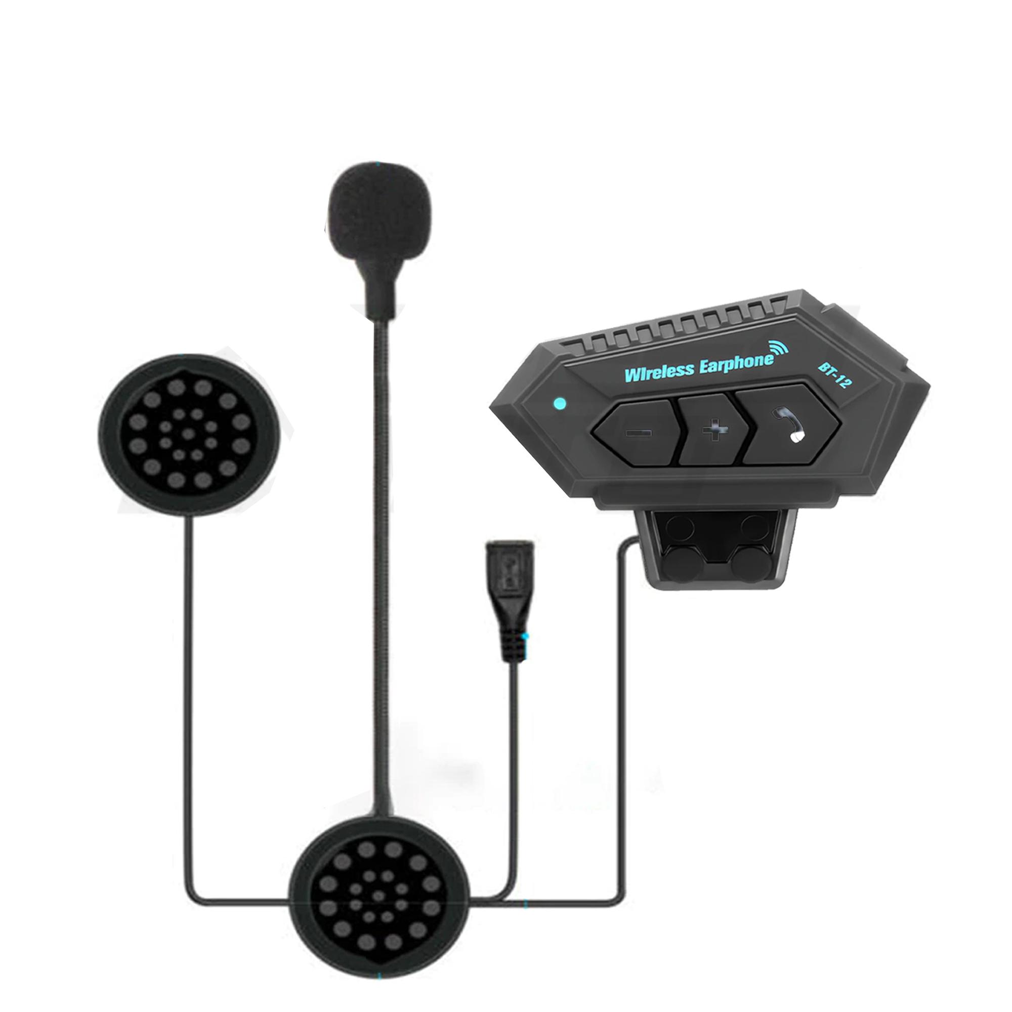 

BT-12 Гарнитура для мотоциклетного шлема Bluetooth 5.0 Беспроводные наушники для звонков в режиме громкой связи Водонепроницаемая рация с аккумулятором 2000 мАч