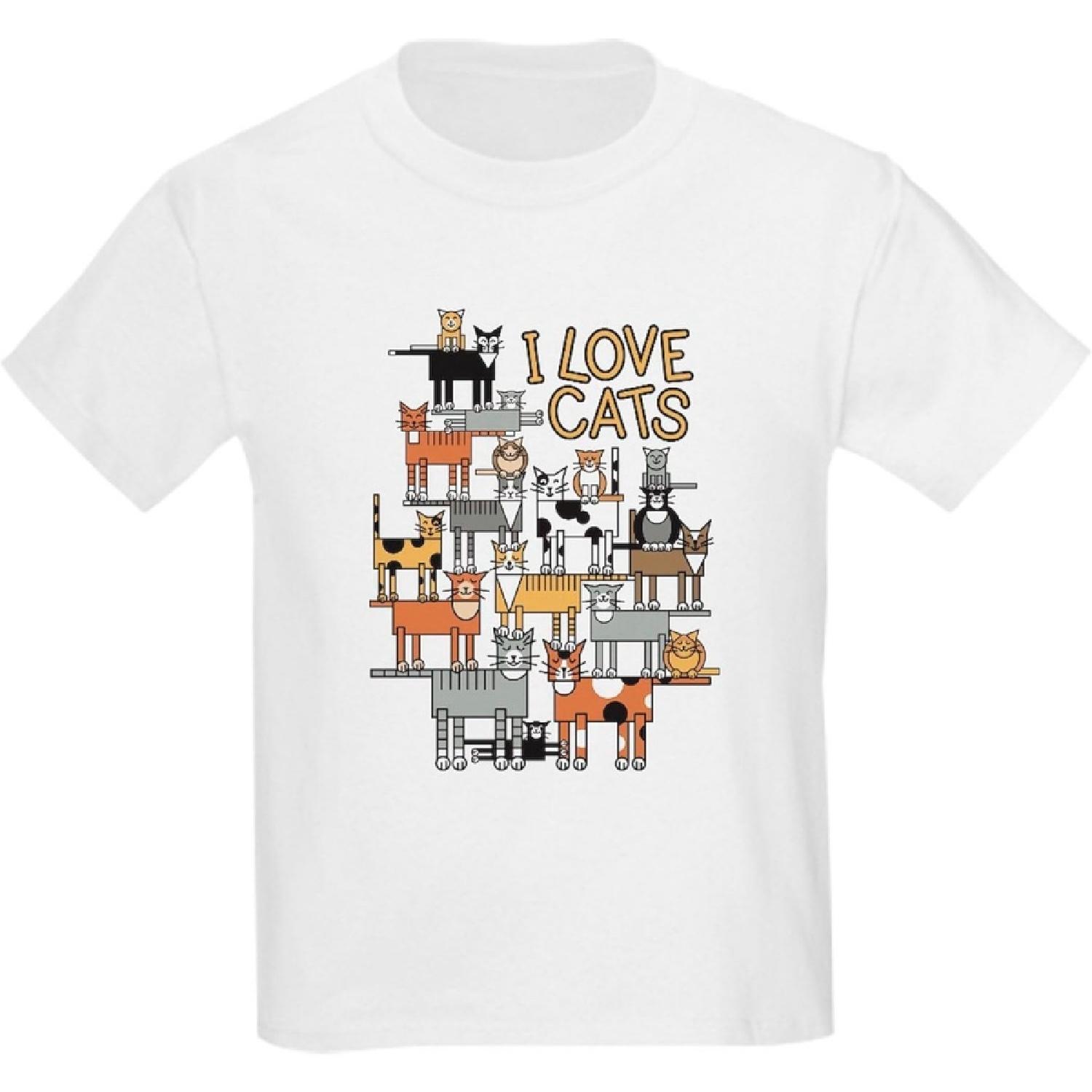 CafePress Я люблю кошек Футболка для подростков и детей Хлопковая футболка(1) XXXXXL белый