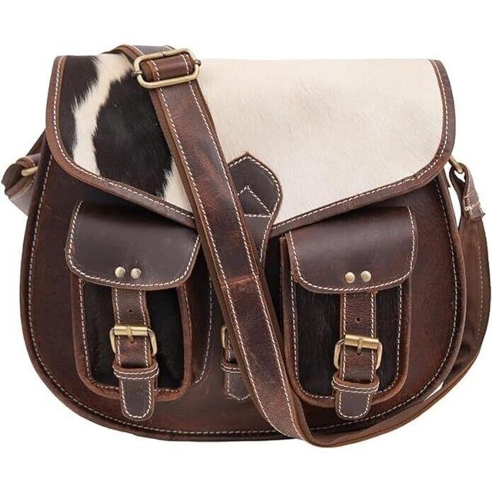 Vintage Cowhide Leather Crossbody Purse Handbag for Women Purse Tote Ladies Bag