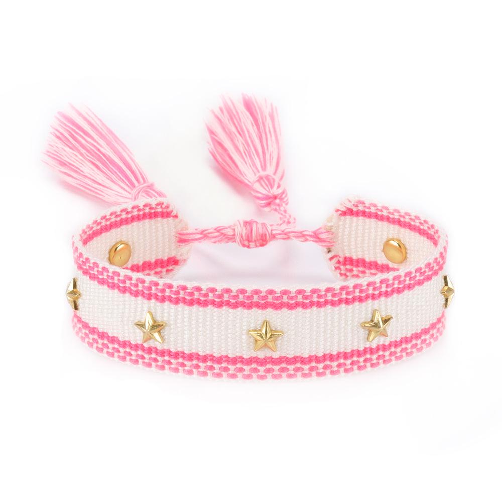 

2025 Metal Star Pendant Woven Bracelet with Letter Embroidery