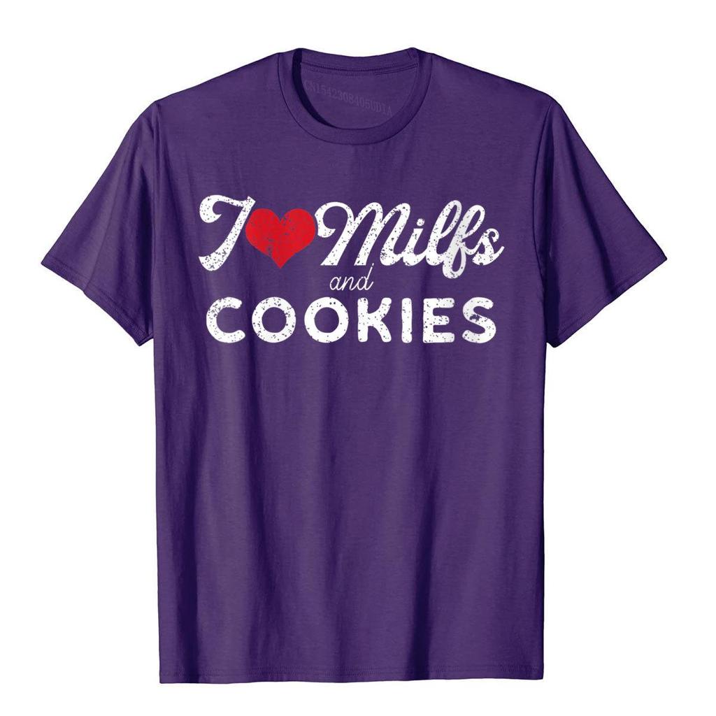 Unisexs I Love Milfs And Cookies Funny Cougar Lover Joke Gift TShirt Coupons Adult T Shirts High Street Tops Tees Cotton Group