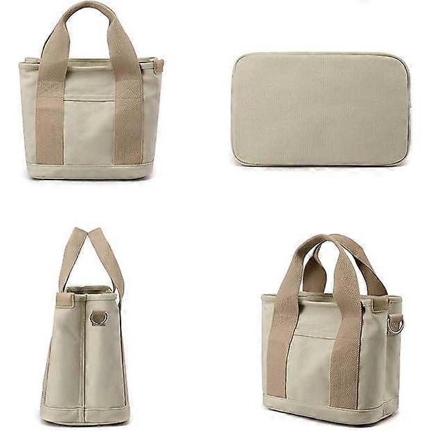 Women's canvas tote bag with multiple pockets, stylish shoulder handbag with compartments