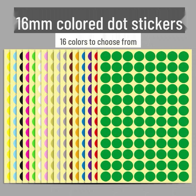 Multicolor Writable Round Dot Stickers - 16 Colors