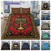 Menorá de Nove Velas Douradas Rosa Vermelha Estrela de Davi Floral Fundo Preto Conjunto de Capa de Edredom de 3 Peças Roupa de Cama Judaica Hanukkah Sem Enchimento de Travesseiro Colcha