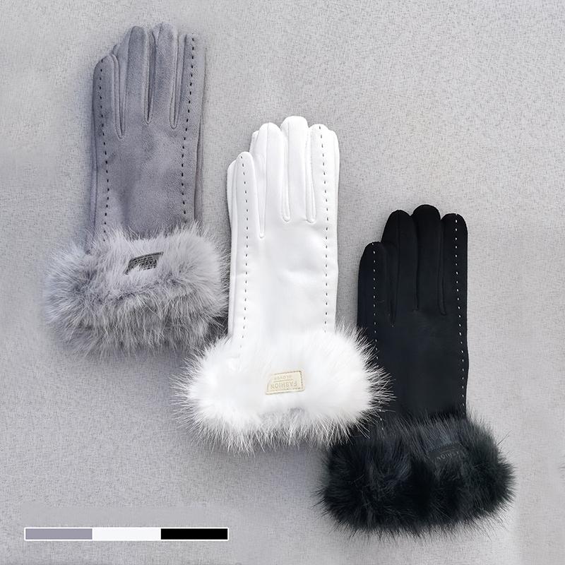 1 Pair Thread Design Winter Outfits Gloves Versatile Eco-Friendly Faux Mink Wristband Warmth Multi-Color