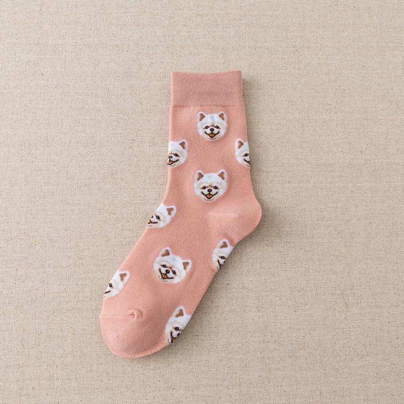 Korean Style Women's Cartoon Dog Cotton Mid-Calf Socks - Autumn/Winter Trendy Creative Japanese Long Socks