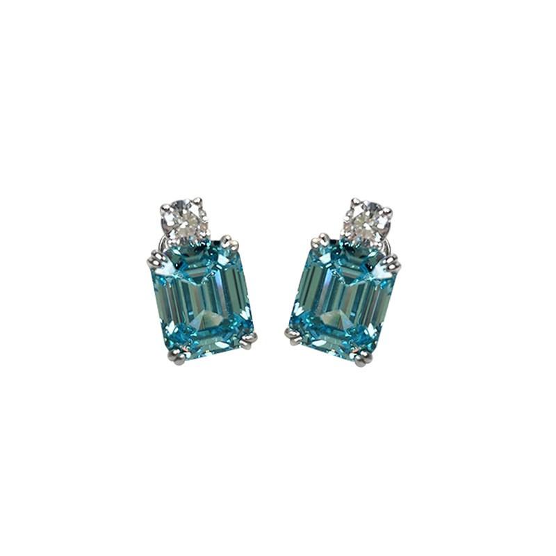 Sterling Aquamarine Stud Earrings Women 1.5ct Natural Gemstone Geometric Design Fashionable Office Jewelry