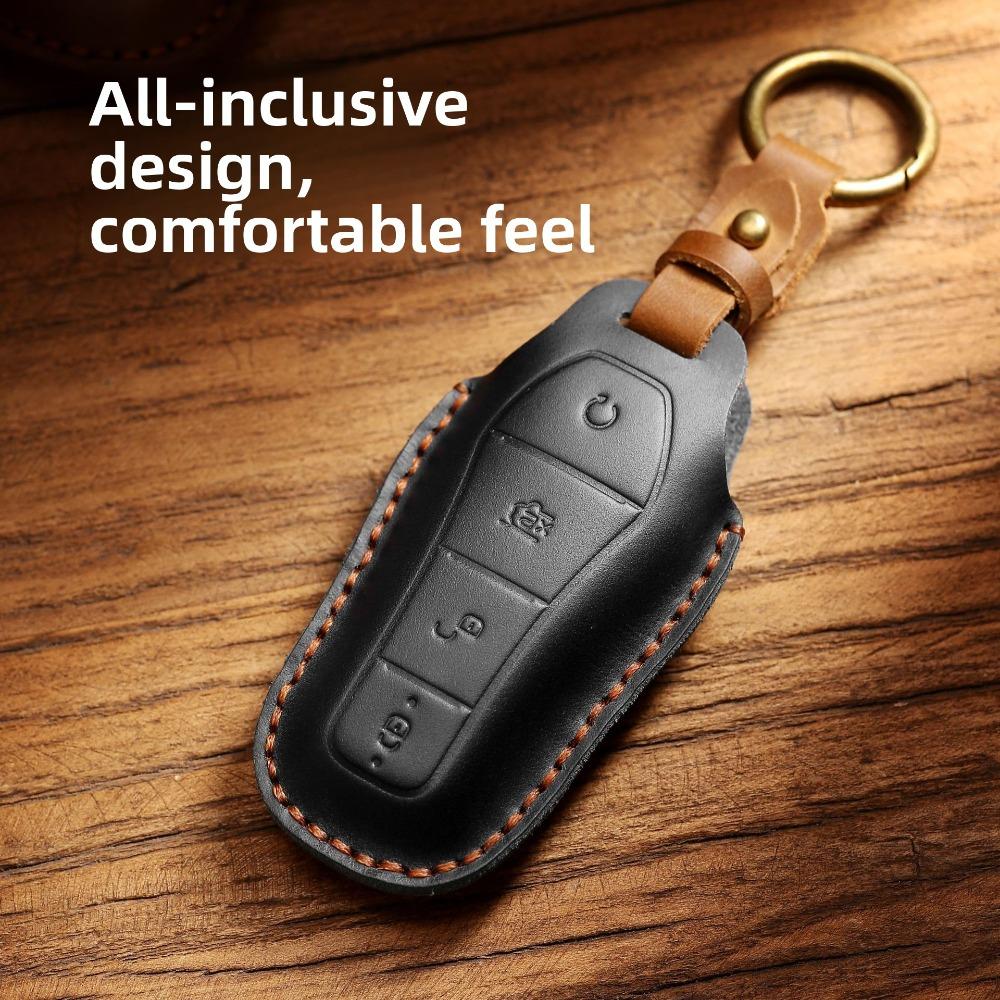 Handgefertigte Schlüsselhülle aus echtem Leder für BYD Dolphin Qin Plus DMI Autoschlüssel Premium Autozubehör