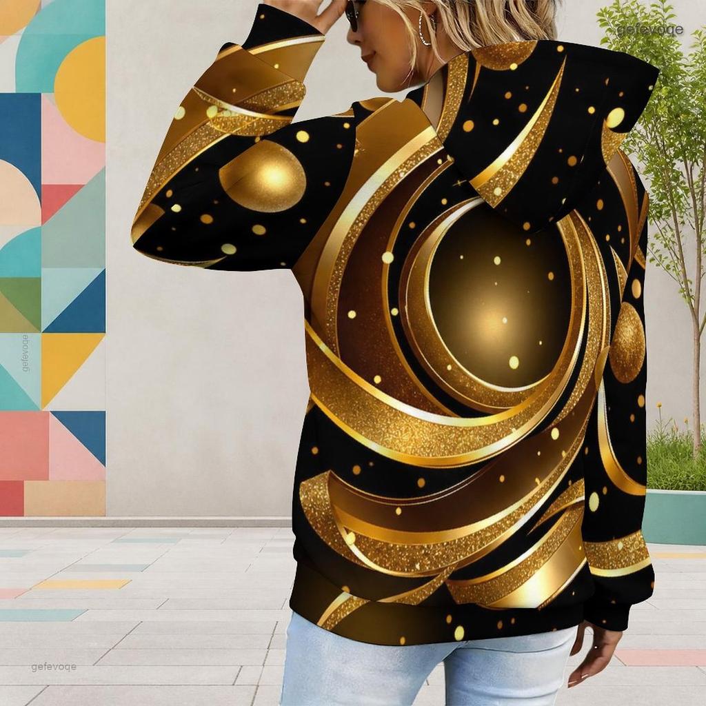 Women Plus Size Long Sleeve Drawstring Hoodie Floral Tree Printed Black Pullover Kangaroo Pocket