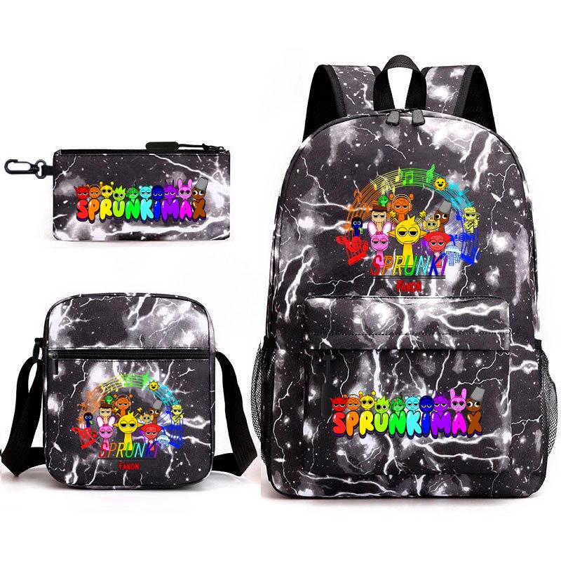 Anime Cartoon Backpack Sprunki Large Capacity Primary School Student Schoolbag Satchel Pencil Case
