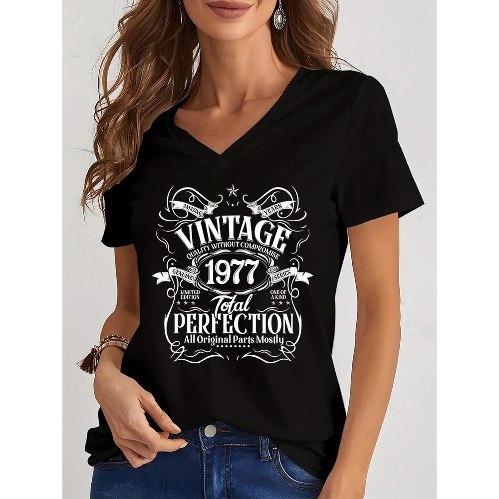 Harajuku Fashion Vintage 1974/1975 Total Perfection Black Tshirt Spring Short Sleeves Women Tee Casual Loose Years Style Shirts