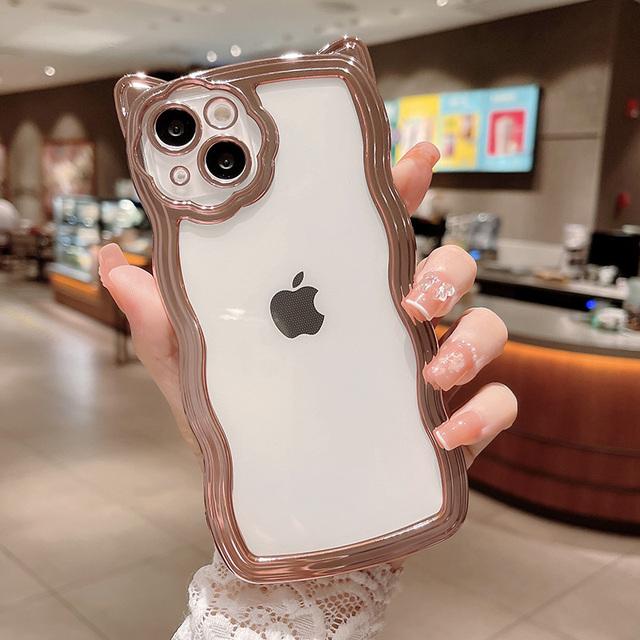 Überzug niedliche 3D-Katzenohren Welle klare Telefonhülle für iPhone 13 11 12 Pro Max Xs Max Xr X klare transparente stoßfeste weiche Abdeckung