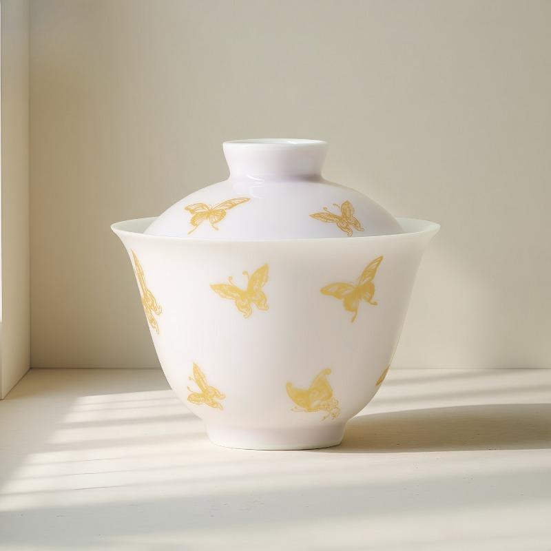 

Gold-stamped Butterfly Gaiwan Zen Tea Tureen Household Tea Bowl With Lid Kit Tea Maker Cover Bowl Tea Ceremony Decoration
