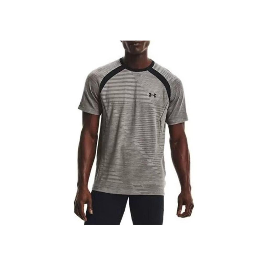 Under Armour Logo Paneled Running T-Shirt Breathable Short Sleeve Men Tops Grey 1367535-066