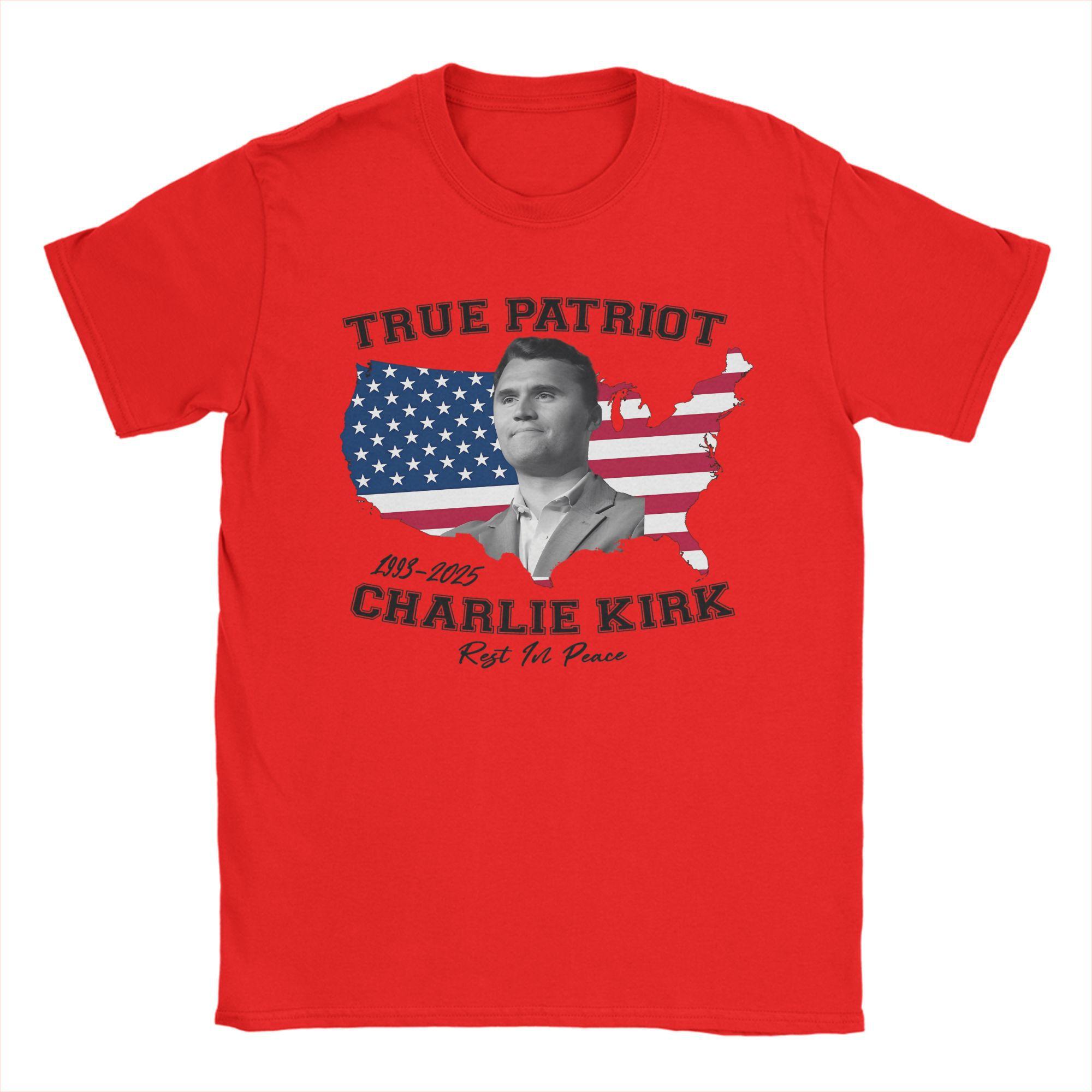 

TShirt Summer True Patriot Charlie Kirk Rest In Peace American Flag T Shirts Pure Cotton Tee Shirt for Men Short Sleeve Clothes S