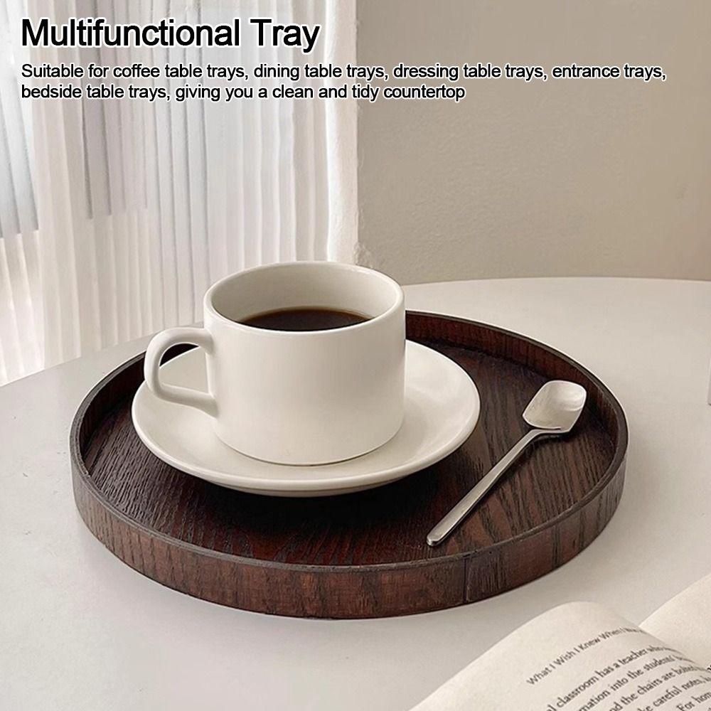 Vintage Round Serving Tray Wooden 21/24/27/30/33cm Wood Platte Dessert Pallet Coffee Home Table