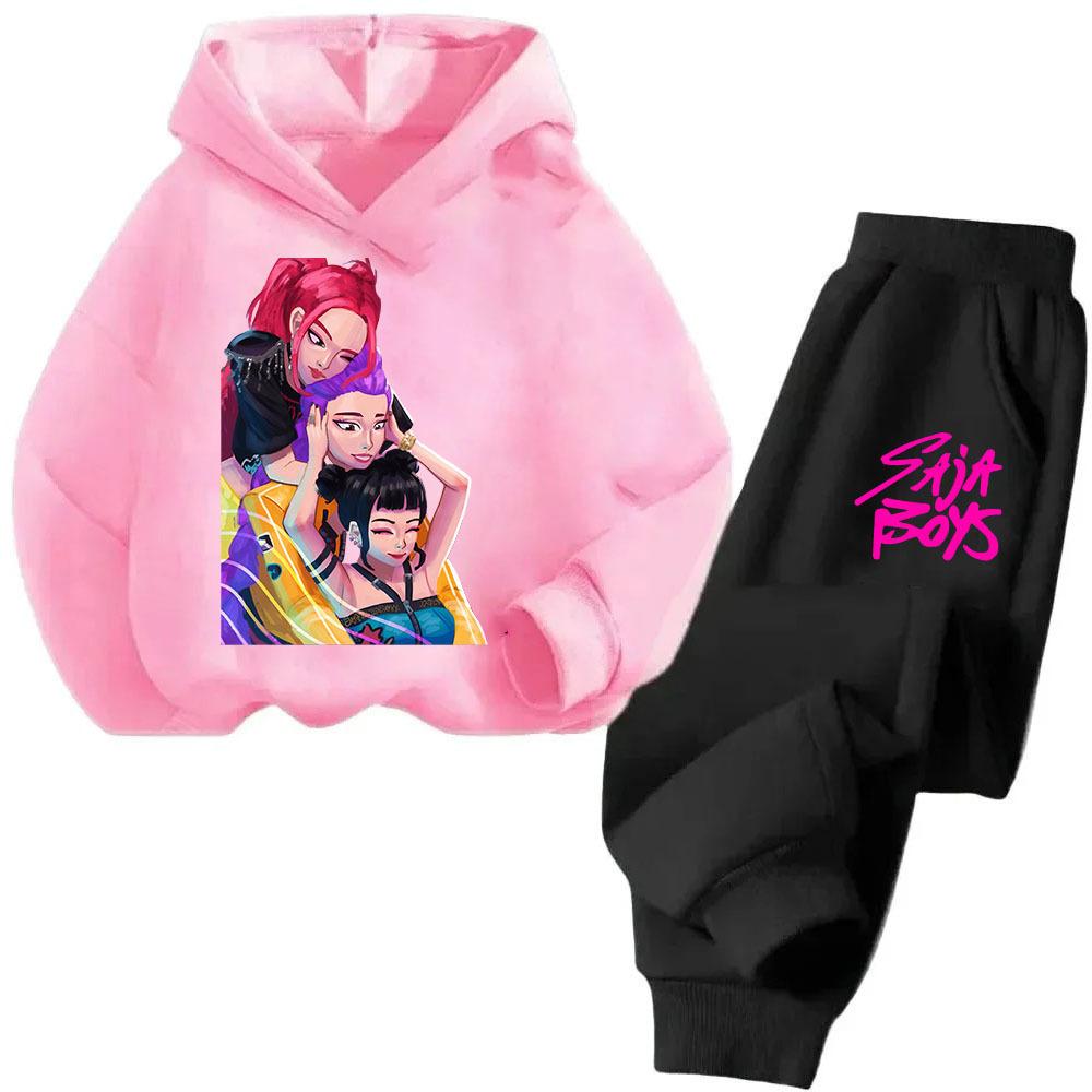 Kpop Hexenjagd Cartoon Mode Jungen Mädchen Lässig Locker Bedruckt Warm Bequemes Hoodie Hosen Set