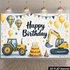 2D Construction Party Backdrop - Excavator & Tractor Banner for Kids Engineering Themed Photoshoot