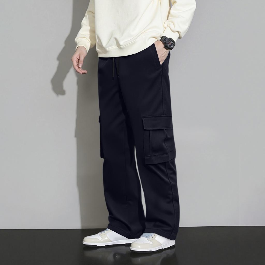 Men's Loose Casual Multi-pocket Work Pants, Youth Stretch Waist Drawstring  Pants