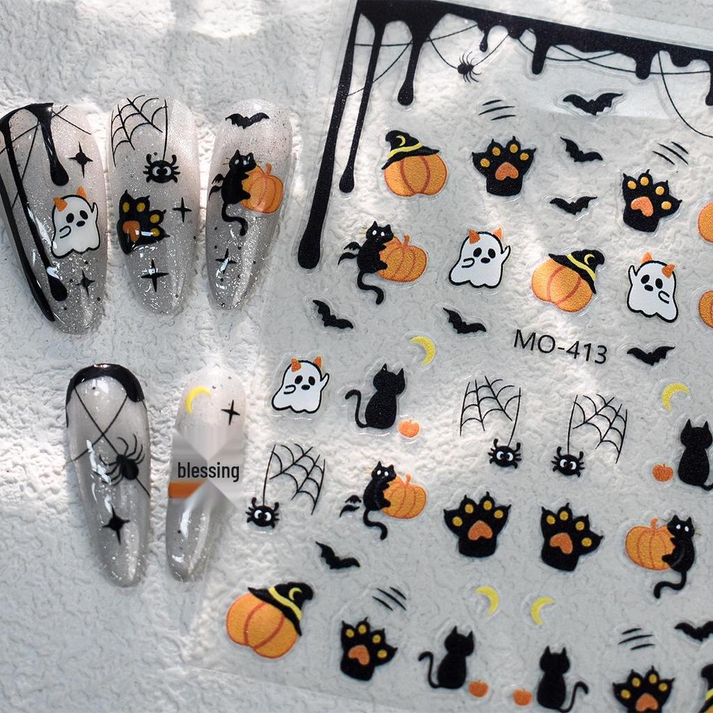 Kou Yan Halloween Cartoon Series Nail Art Stickers – Cute Ghost & Spider Embossed Designs