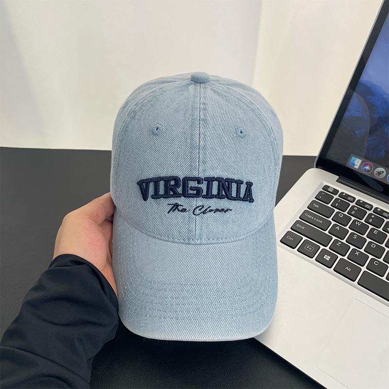 

Vintage letter embroidered baseball cap children spring and summer wide brim versatile washed denim cap men Soft top (54-59cm)