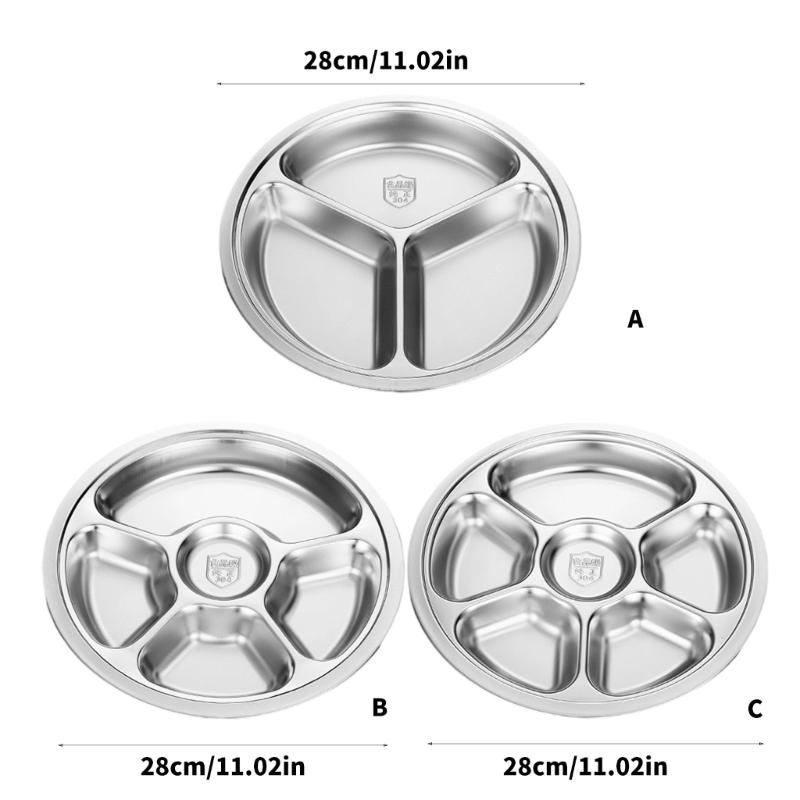 Stainless Steel Multi Compartment Round Plate 28cm For Meal Preparation Outdoor Picnics Office Lunch Microwave Safe Dish
