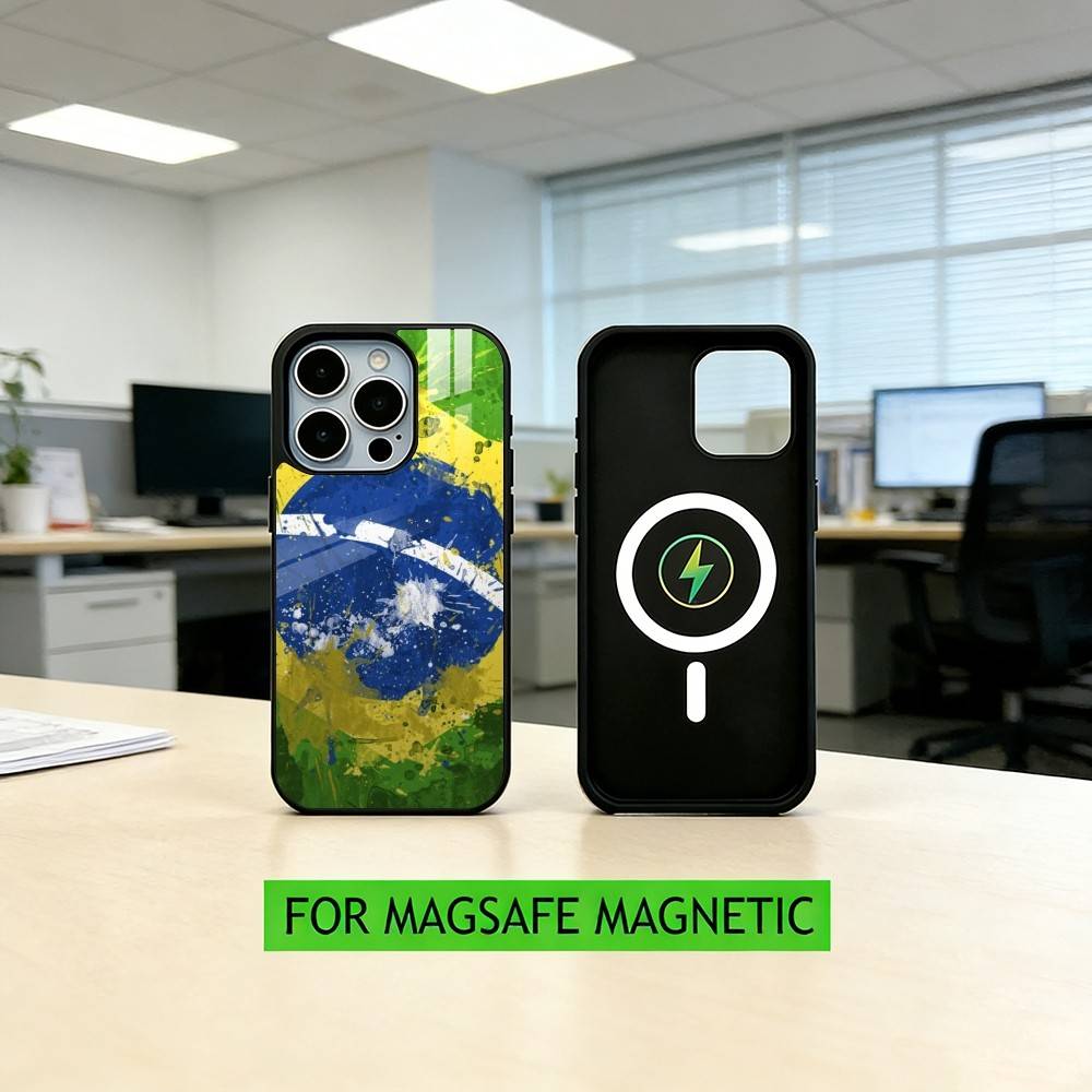 B-Brazil Brazilian Flag Phone Case For iPhone17,16,15,14,13,12,11 Plus,Pro Magnetic For Magsafe Wireless Charging
