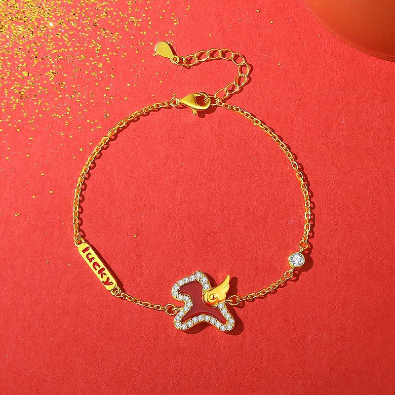 Tichia Women s S925 Sterling Silver Red Agate Pegasus Bracelet - Chinese Zodiac Horse Year Style 925 Silver