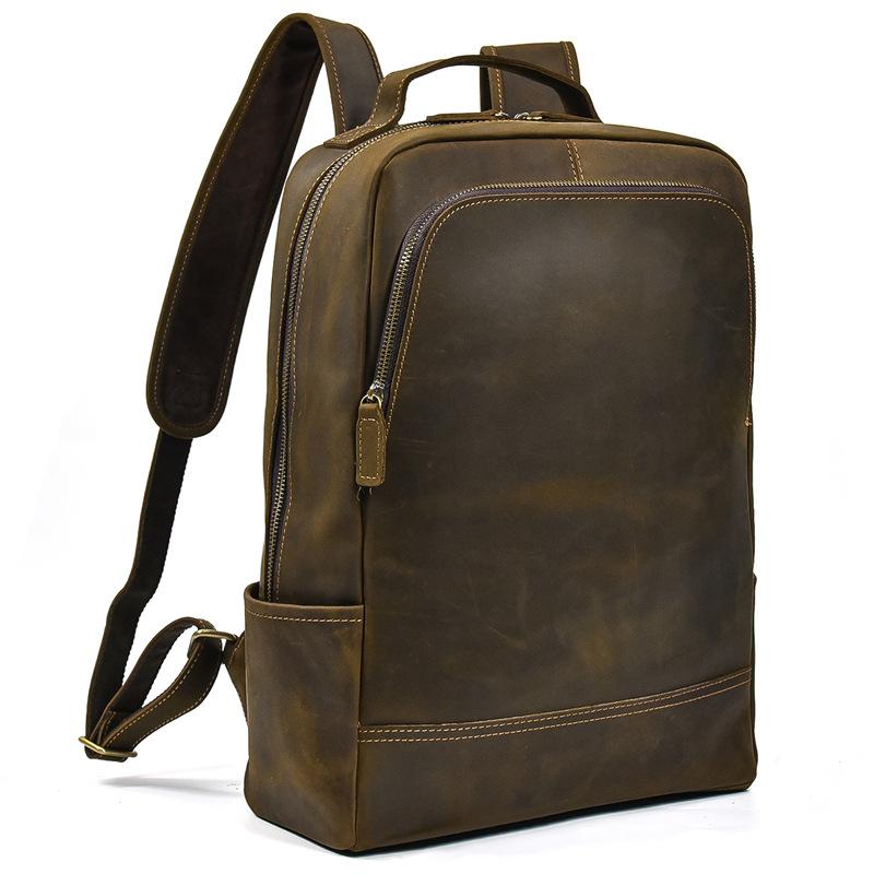 Retro First-Layer Cowhide Men'S Backpack Crazy Horse Leather Large-Capacity Backpack Leisure Student Schoolbag Genuine Leather Travel Bag