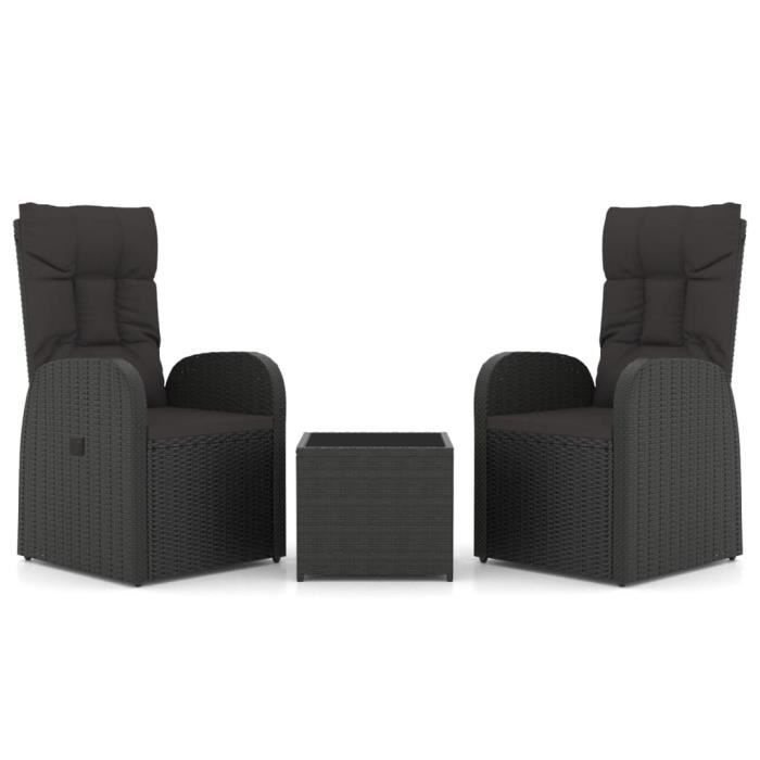 VidaXL Ensemble de salon de jardin 3 pcs noir poly rotin et acier 3157659