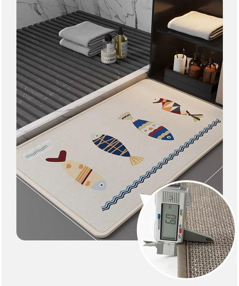 Linen Non-Slip Bathroom Mat: Absorbent, Stain-Resistant Washroom Carpet with Printed Design