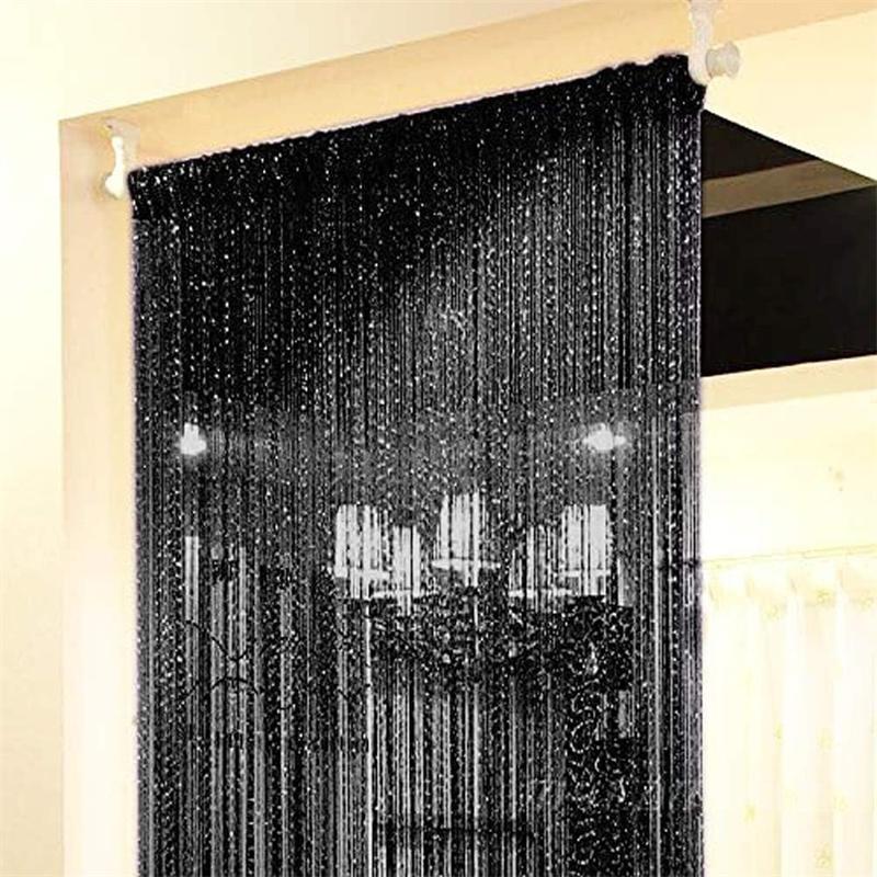 

Нитяная штора для двери, штора из бусин для дверного проема, подвесная перегородка для комнаты, бисерный декор, бахрома, панель, шкаф, окна, двери, пайетки, прозрачная, кисточки чёрный