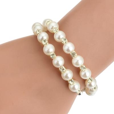 Damen Silberfarben simulierte Perle Kristall Armband Mehrreihig Wickel Kreis Armreif