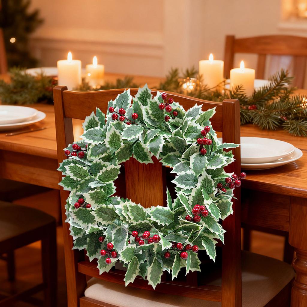 Simulation Of Green Plants Christmas Leaves Red Fruit Wreath Vine Ring Indoor Living Room Atmosphere Decoration 45cm