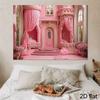 2D Fairy Tale Pink Castle Backdrop, Elegant Floral Princess Palace Background for Birthday & Studio