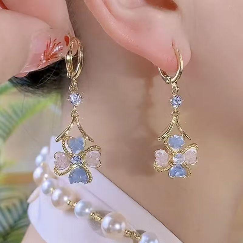 Fashionable Elegant Flower Zircon Earrings For Women Girls 2025 New Style Exquisite Colorful Earrings Party Date Gift