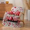 1pc Gnome Sweet Gnome Checkered Plaid Flannel Blanket - Heavyweight Quilted Bedspread with Swedish Gnome Couple & Hearts, Soft