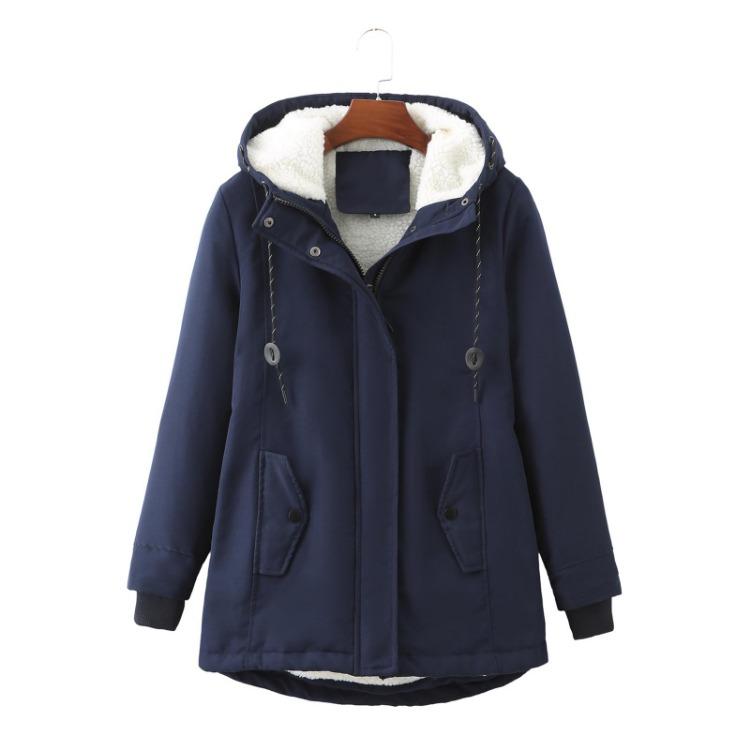 Warm Padded Cotton Coat Jacket Womens Fashion Solid Colour Hooded Autumn Winter