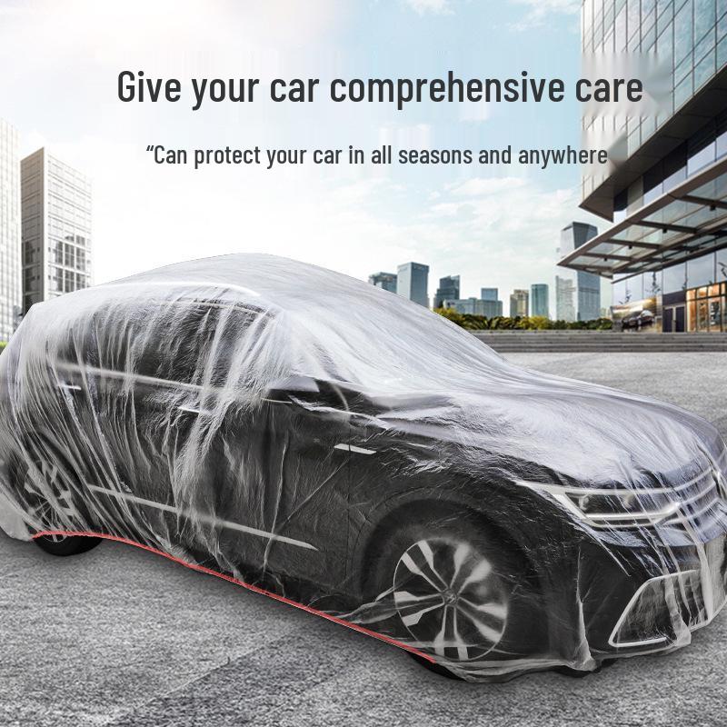 Universal Disposable Car Cover - Sun, Rain, and Dust Protection, Transparent Plastic Full Cover