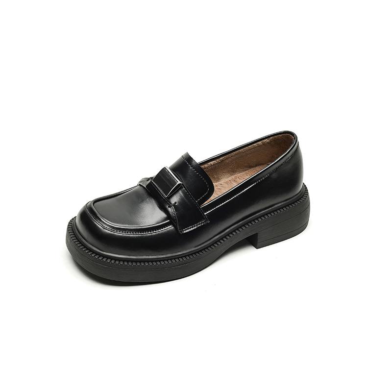 Krazing Pot Piele de vaca Varf rotund Fund gros Pantofi de primavara Brogues Inchideri metalice Platforme Femei Pompi