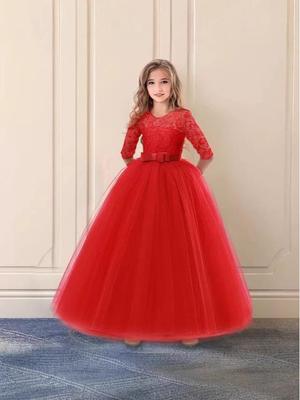Girls' Bow Fluffy Skirt Flower Wedding Dress for Evening Performances