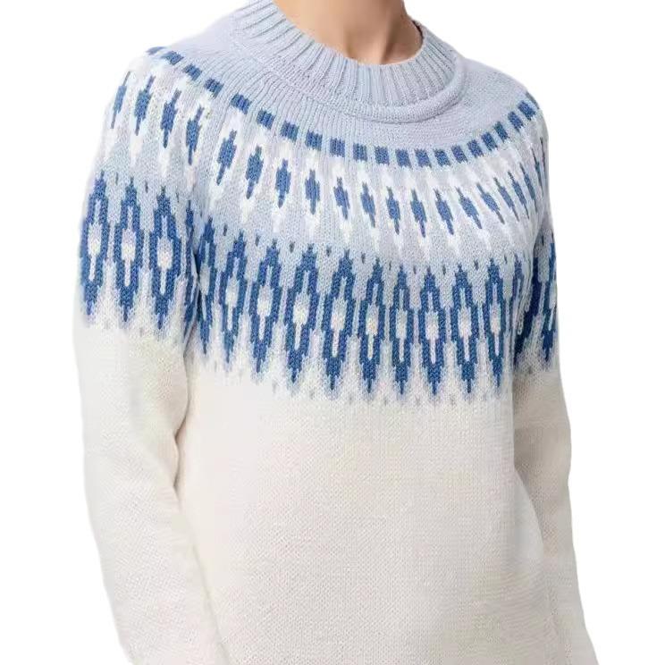 2024 Autumn/Winter Women's Round Neck Color Block Loose Knit Sweater - Hot Selling Fashion Pullover