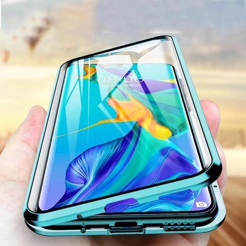 360°Full Protection Metal Magnetic Phone Case For Samsung S24 Ultra S22 S23 Ultra Plus FE A55 A35 A15 Double-Sided Glass Cover