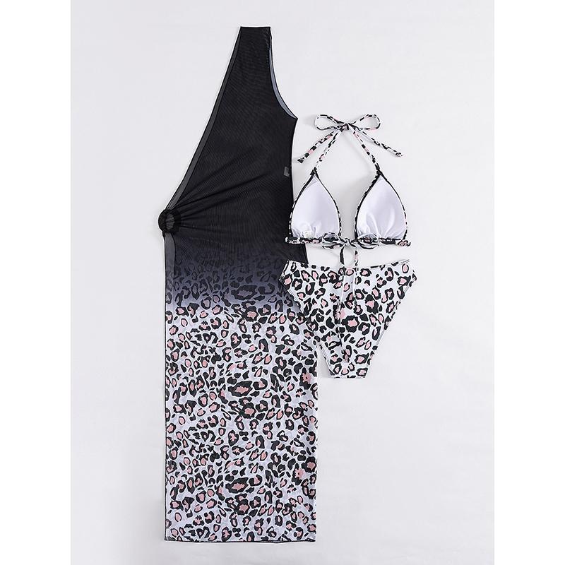 New Sexy Women's Leopard Print Three Piece Swimsuit Concealing Swimsuit Beach Top Beach Skirt