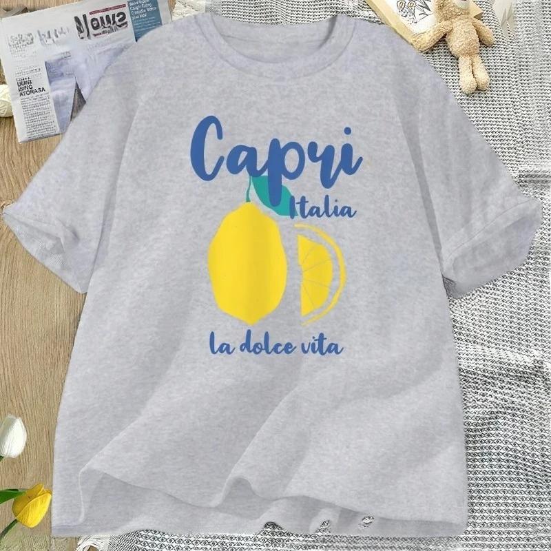 Capri Italy Lemon T Shirt La Dolce Vita Italian Girl T-Shirt Vintage Women Short Sleeve Lemon Clothes Streetwear Clothing