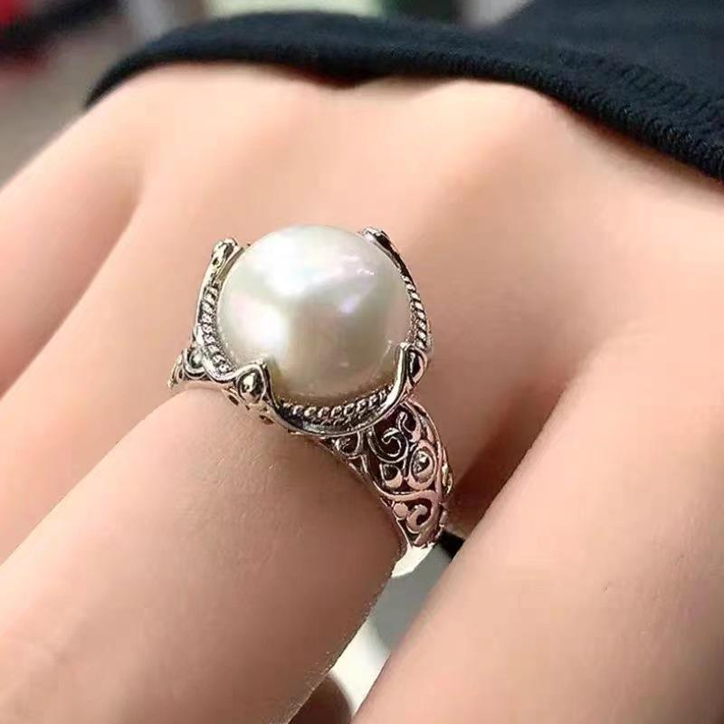 Retro Pärlristad Unisex Ring - Åldrad Nischad Kinesisk Stil, Trendig och Modeinriktad